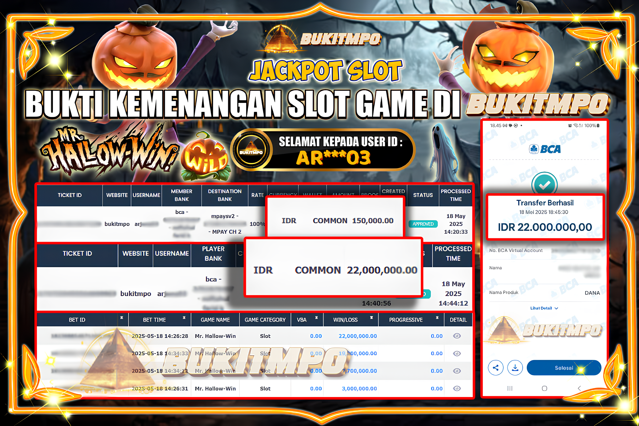 BUKITMPO JACKPOT SLOT Mr. Hallow-Win Rp.22.000.000,- LUNAS